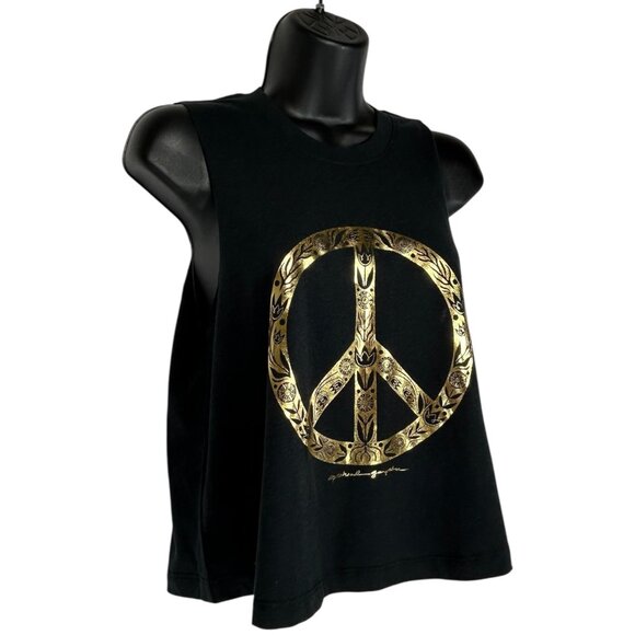 SPIRITUAL GANGSTER Peace Crop Muscle Tank Top M Black Gold Graphic Cotton Blend - Picture 6 of 11